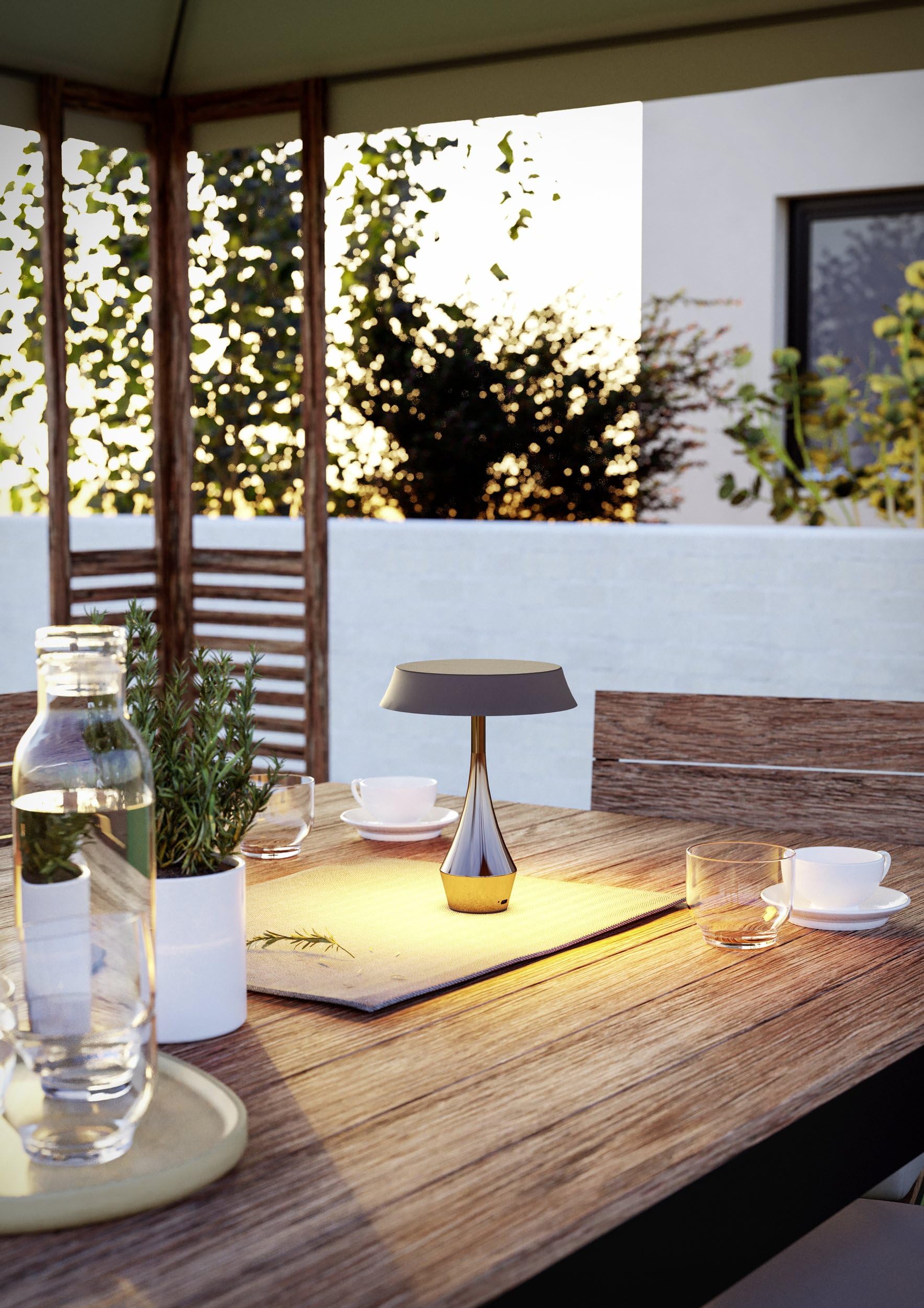 Eglo Lampada da tavolo LED senza fili Turcio, ricaricabile con batteria, touch dimmerabile, luce decorativa da esterno in metallo bronzato, IP44
