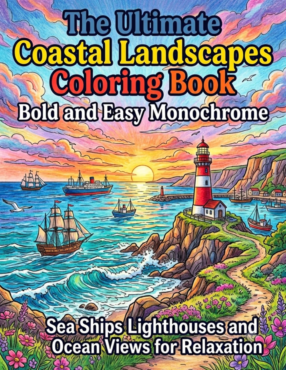 The Ultimate Coastal Landscapes Coloring Book Bold and Easy Monochrome Sea Ships Lighthouses and Ocean Views for Relaxation