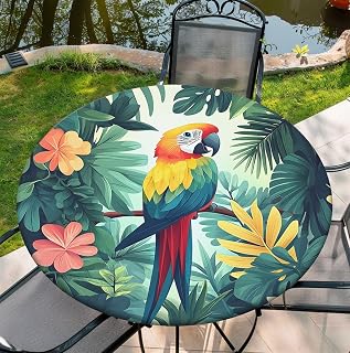 44 Inch Round Fitted Tablecloth with Elastic Bird Round Outdoor Tablecloths for Round Tables Waterproof Reusable Table Cover for Kitchen Picnic Party