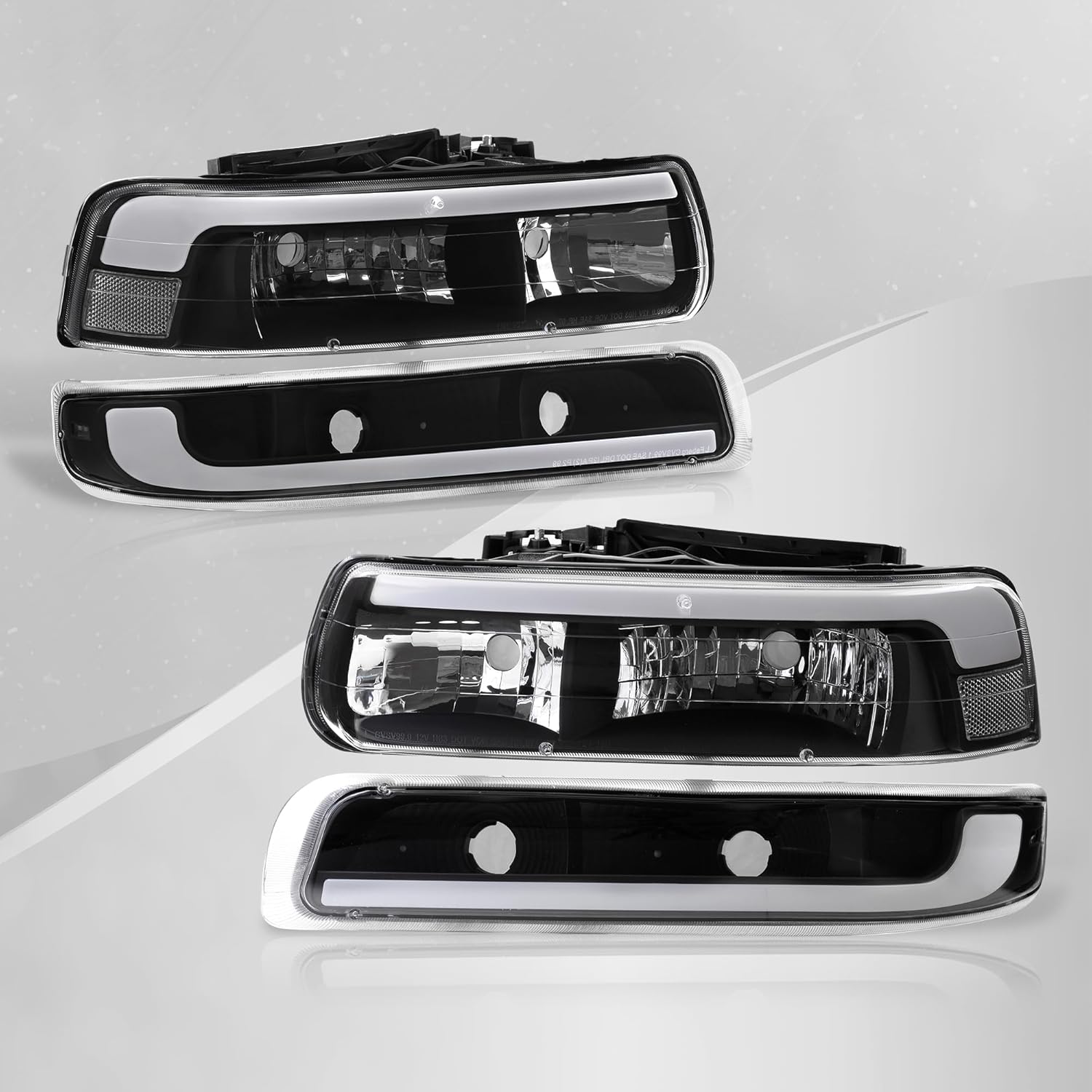 AJP Distributors Black Housing Clear Reflector LED DRL Headlights Bumper Signal Driving Lamps Assembly Pair Compatible/Replacement For Silverado Suburban Tahoe 1999 2000 2001 2002 2003 2004 2005 2006