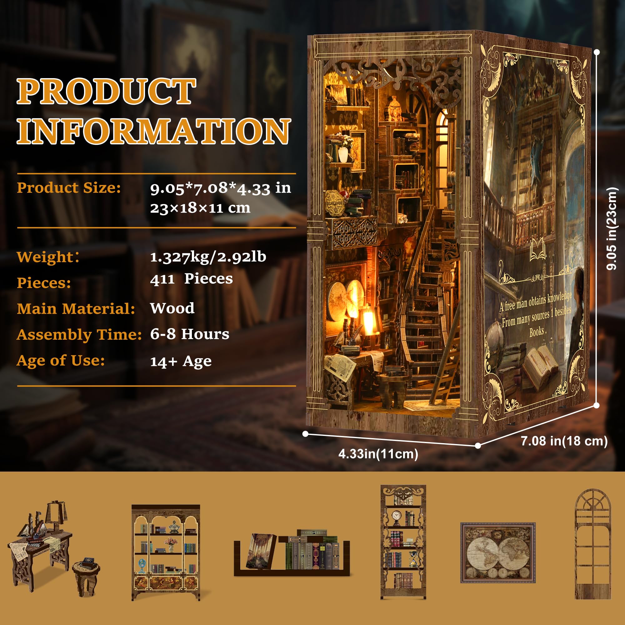 Kit Book Nook DIY per Adulti: LUMYCE Casa in Miniatura con Luci LED da Montare, Modellismo 3D Creativo per Decorare Librerie - Regalo Originale per Appassionati di Fai da Te