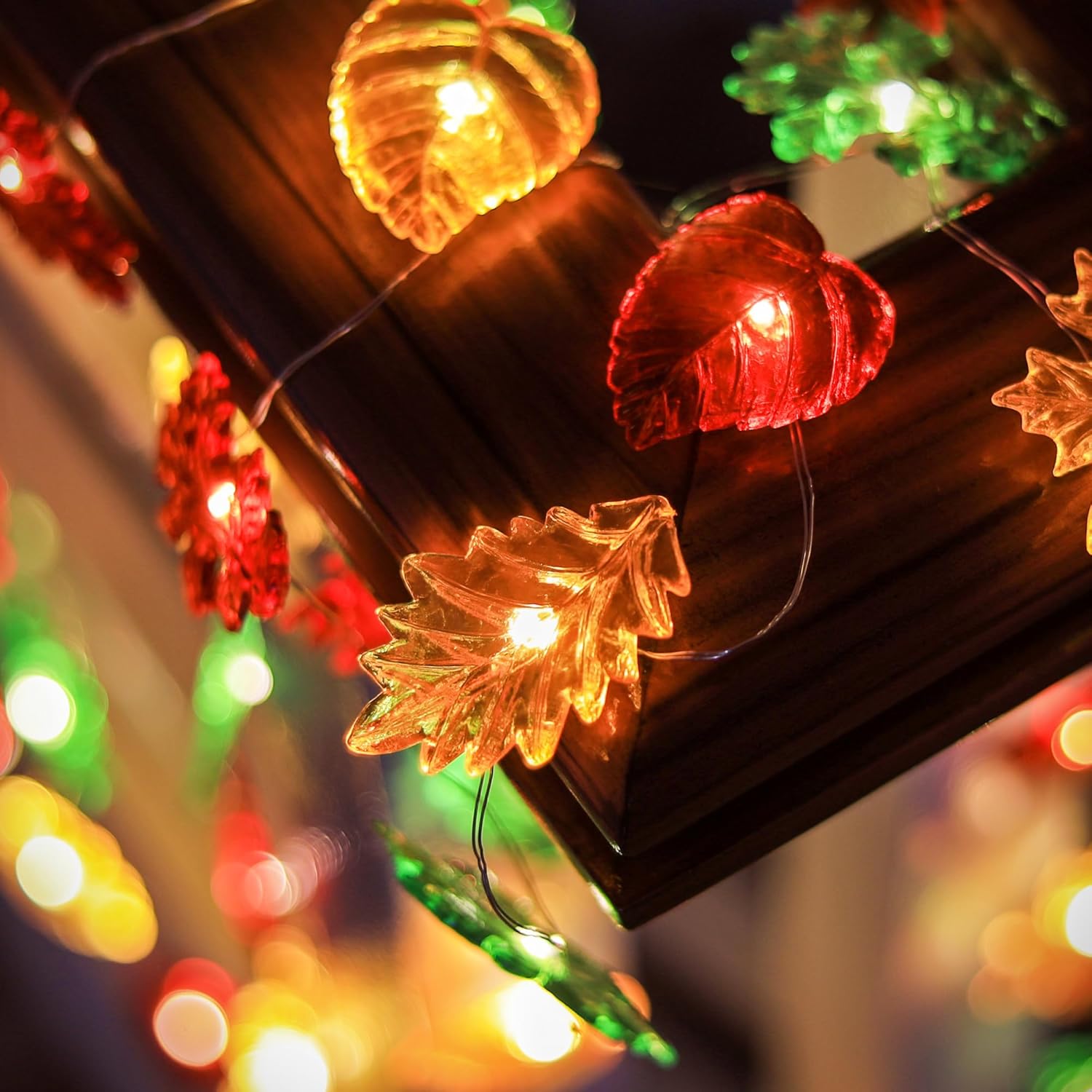 Fall Leaf Lights Thanksgiving Fairy String Lights Harvest Decorative Lights Maple Oak Decor 10ft 30LED USB Plug in or Battery Power Lights for Home Bedroom Autumn Wreath Tree Décor - Image 6