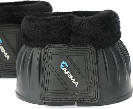 Shires Arma Overreach Fleece Bell Boots - Durable Gum Rubber with SupaFleece Trim and Double Velcro Black/Pony