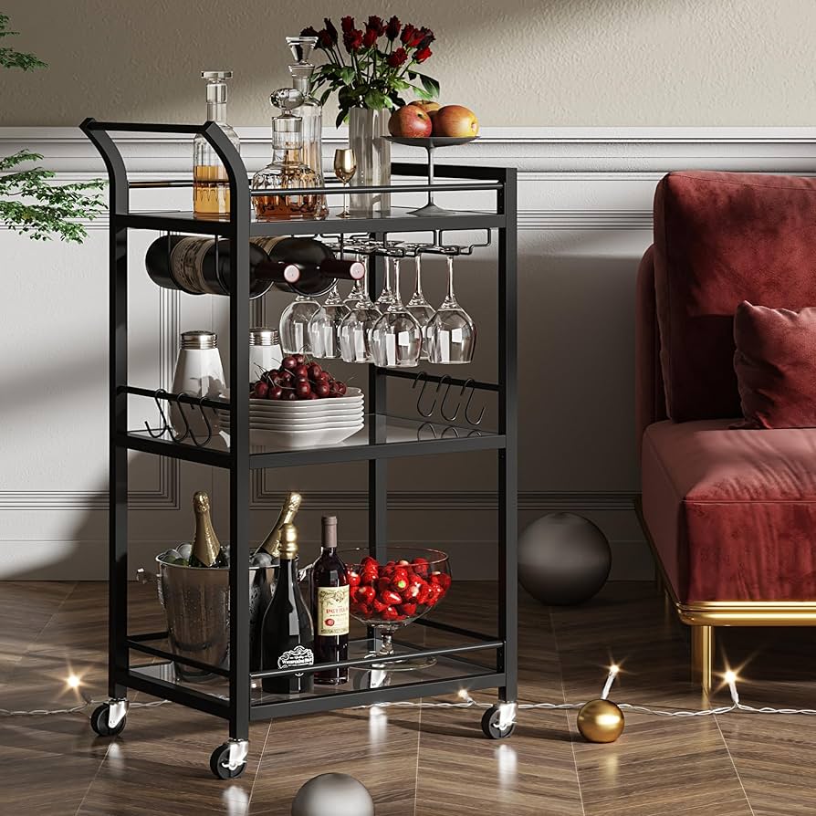 Amazon.com - TUTOTAK Bar Cart, Home Bar Serving Cart with 3