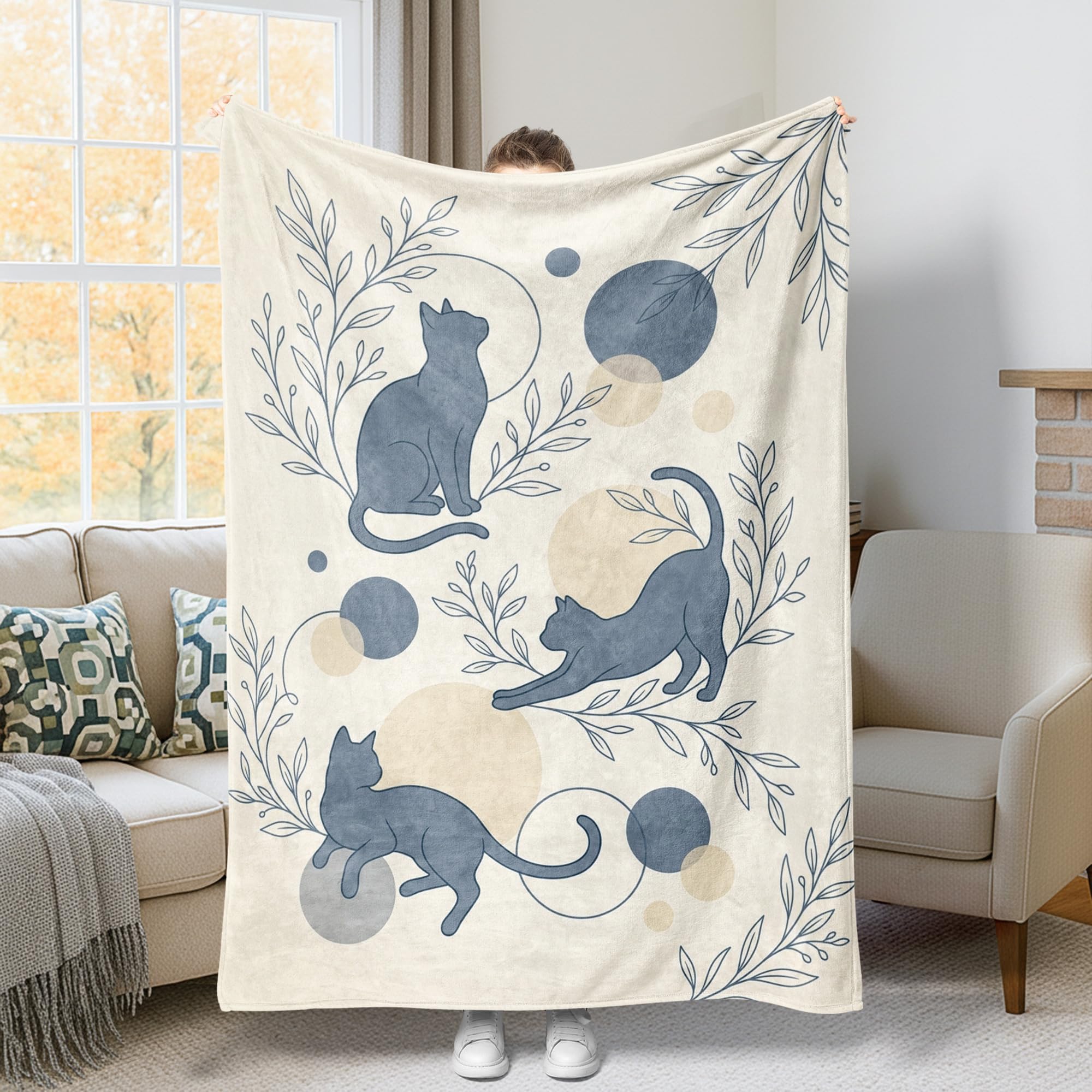 Couverture peluche au motif de feuilles moderne, linge de lit esthétique et compact marine