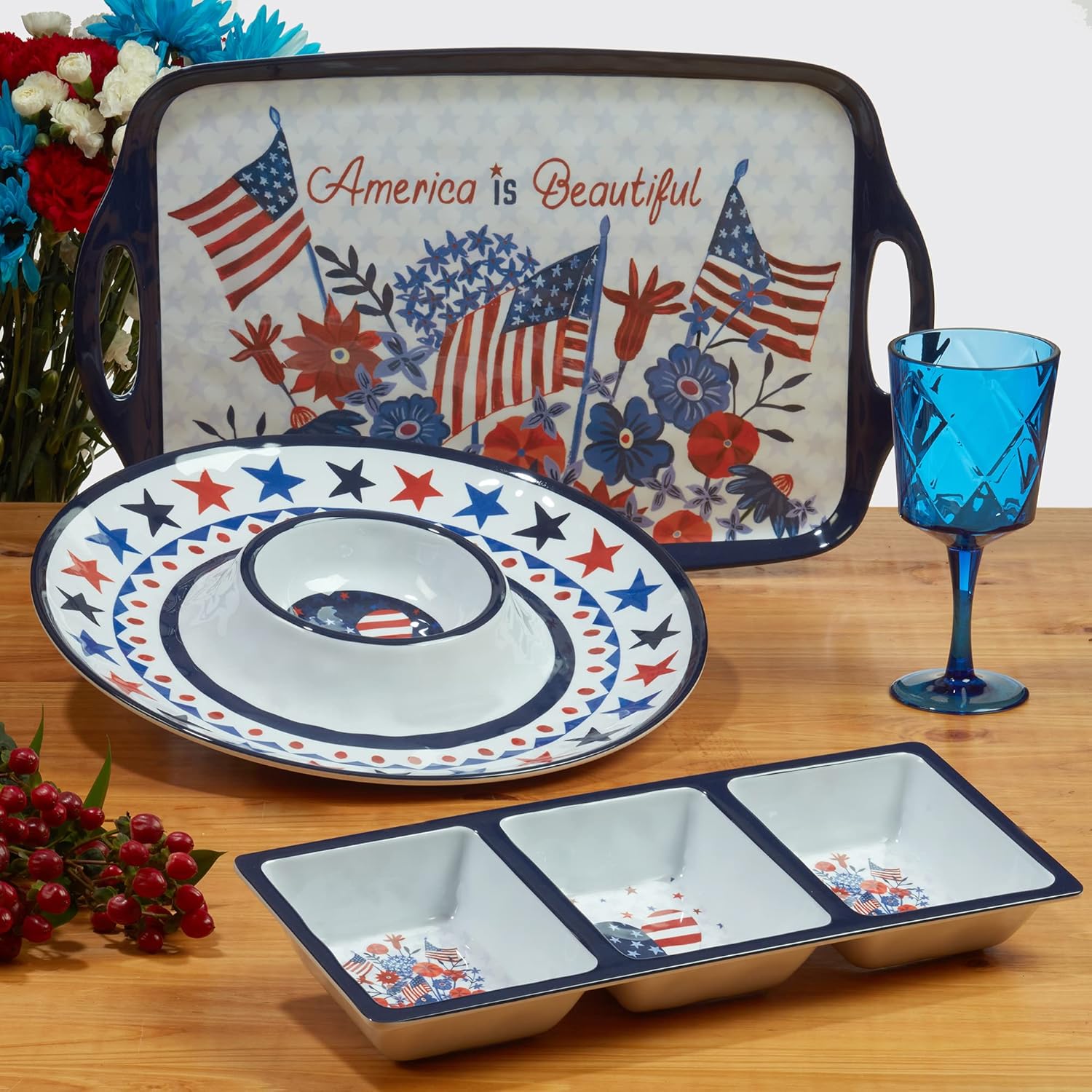 Patriotic Stars and Stripes 11" Melamine Dinner Plates Set