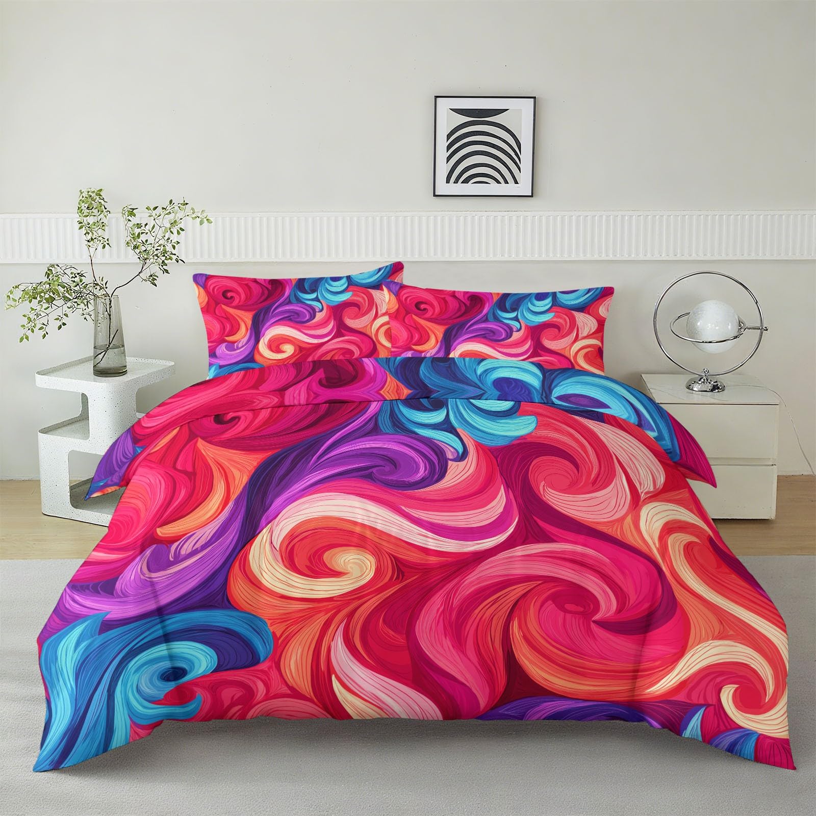 Housse de couette 140x200cm rouge bicolore avec deux taies d'oreiller assorties pour ados