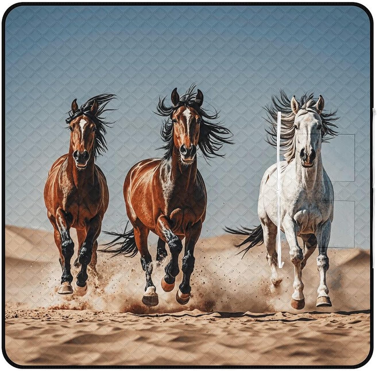 Picnic Blanket Outdoor Camping Blanket Foldable Horses are Running Beach Blanket for 4-6 Adults Picnic Mat Extra Large Park Blanke Quick Drying Beach Mat for Camping Lawn