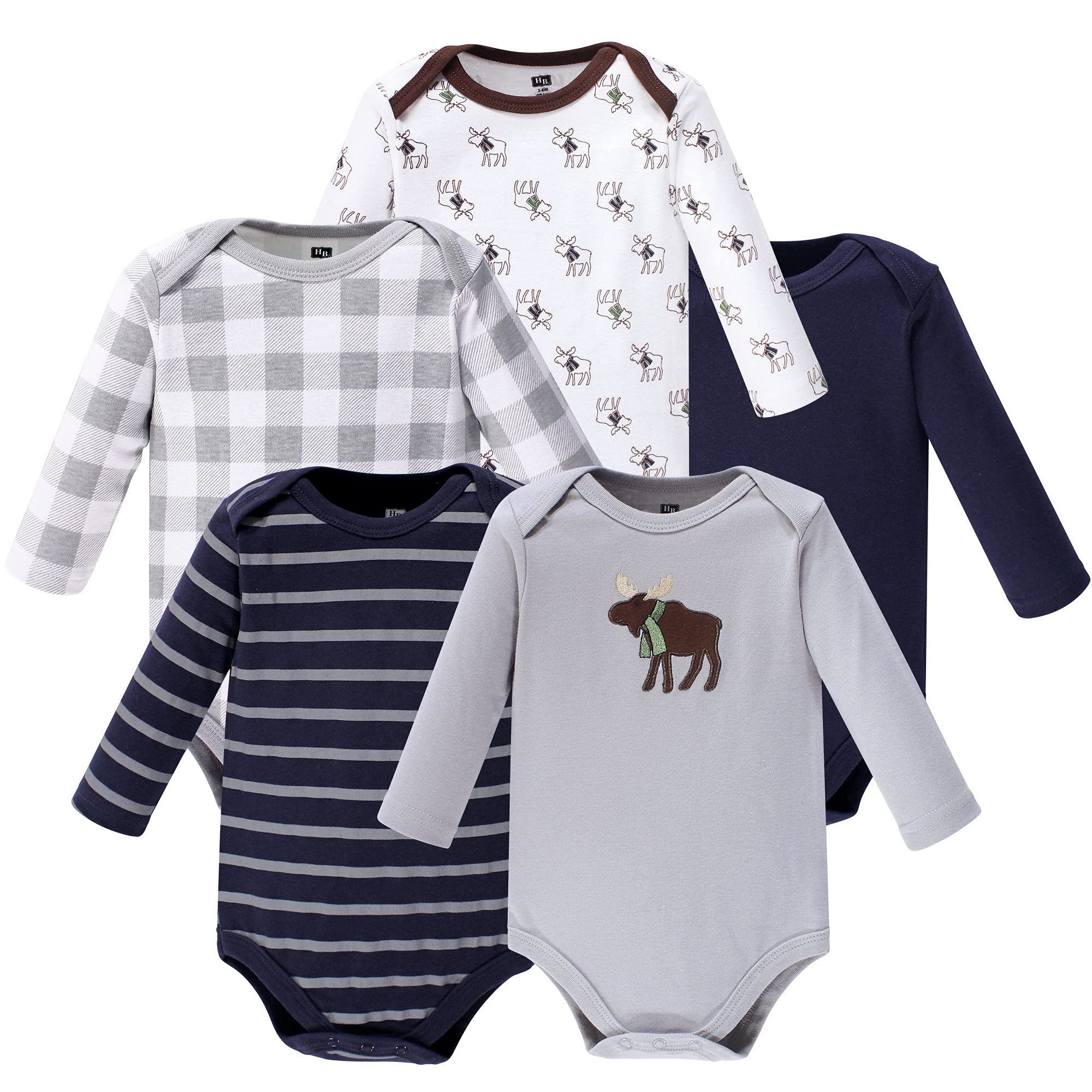 Hudson Baby Dziecięce body z długim rękawem dla chłopców zestaw, Szary łoś, 18-24 Miesiące