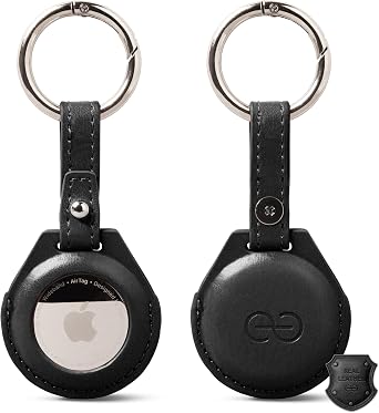 Dreem Real Leather AirTag Holder with Carabiner Clip, Keychain Tagholder Compatible with 1st & 2nd Generation Air Tag [LiberateBlack]