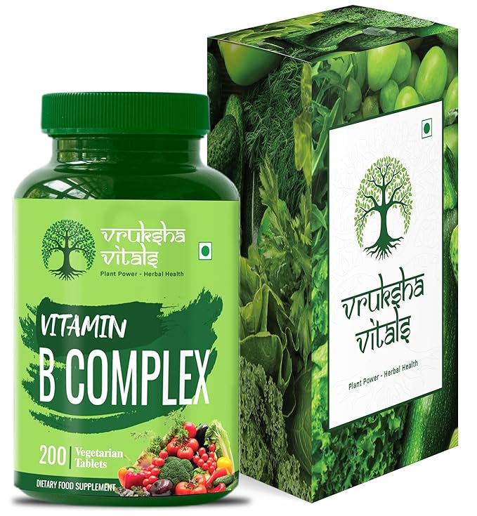 Vruksha Vitals Vitamin B Complex 100 RDA 200 Tablets/Capsules B Vitamins Supplement (B1, B2