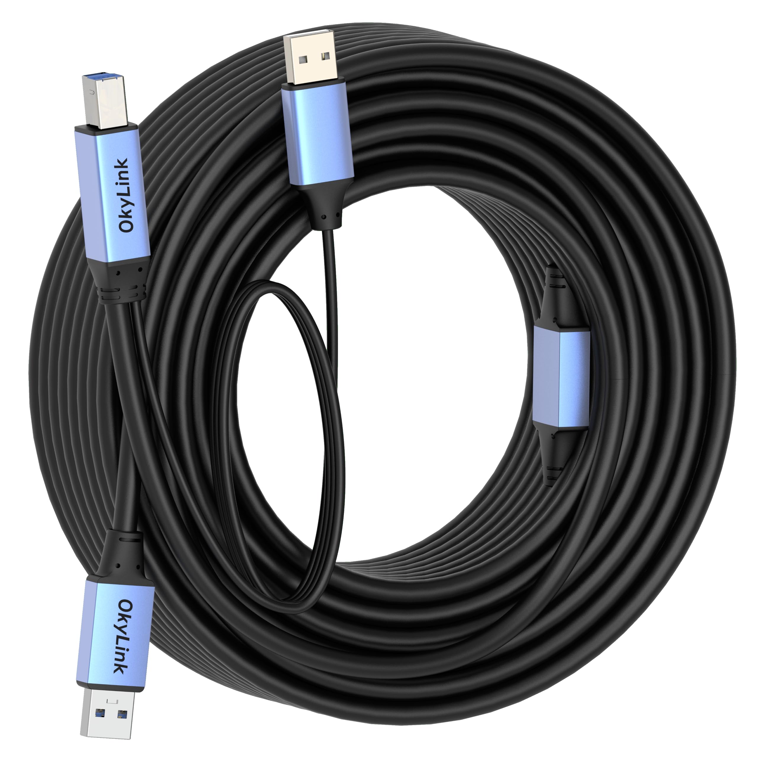OkyLink Cavo ripetitore attivo USB 3.0, da A a B, maschio a maschio, 5 Gbps, 19,8 m | 20M, 3.2 Gen 1, fornito con alimentazione, per stampa professionale, scansione