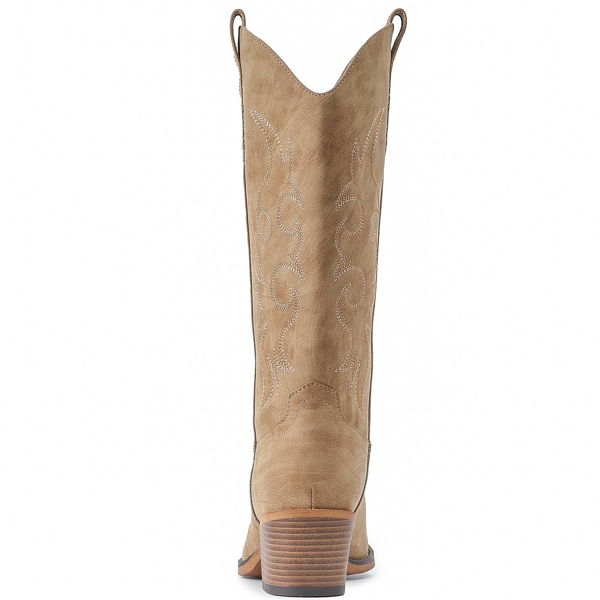 IUV Cowboystiefel für Damen, Western-Cowgirl-Stiefel, mittlere Wadenhöhe, leicht spitze, abgeflachte Schuhspitze (Snip-Toe) und kräftiger Blockabsatz