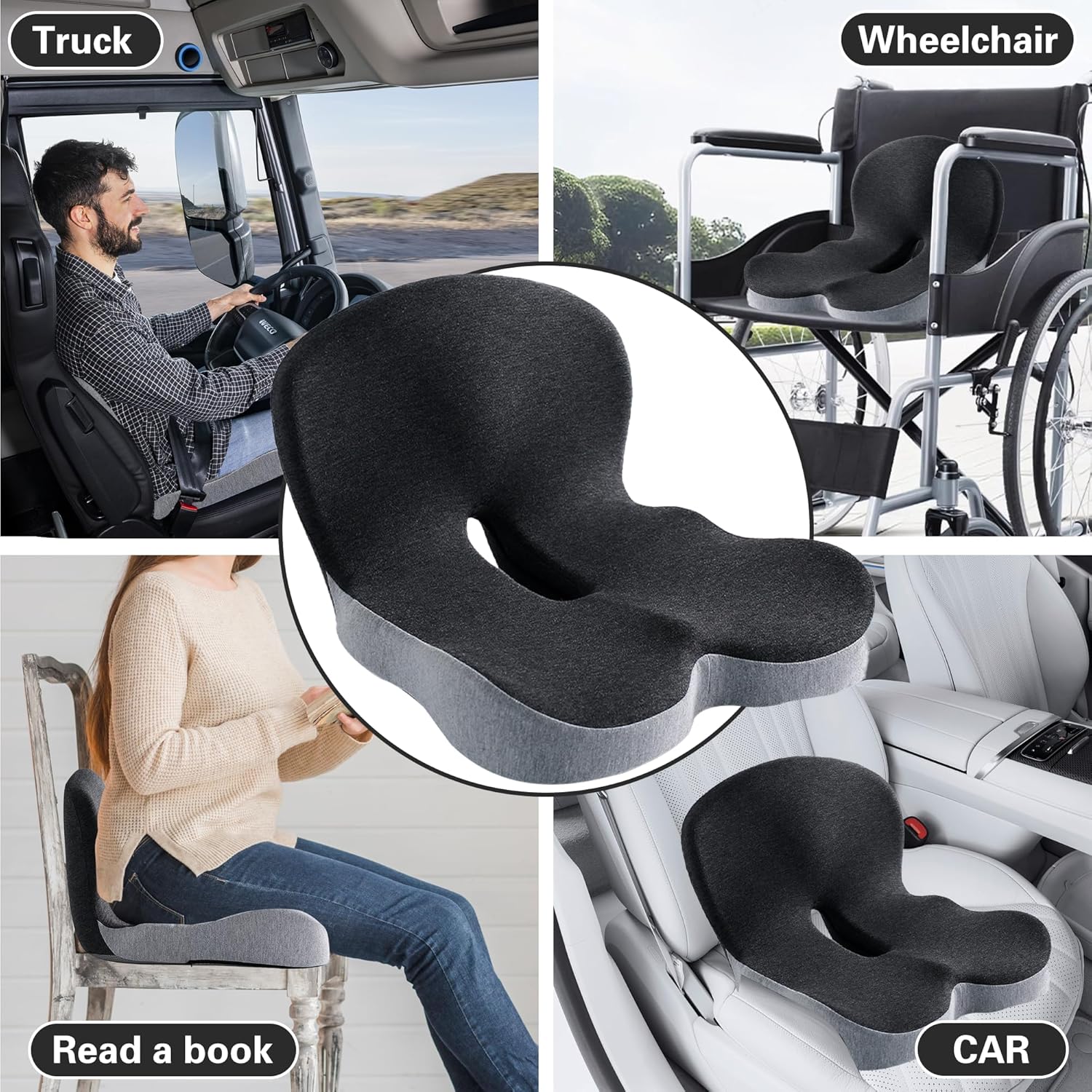 Truck seat Cushion,Memory Foam Seat Cushion lab for Office Chair & Truck Drivers & Wheelchair Ergonomic Car Seat Cushions for Driving Long, with Lumbar Support & Sciatica Relief Back Pain - Image 4