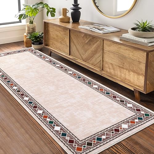 NANAN Alfombra de pasillo con bordes de 2 x 6 pies para pasillo, entrada, lavandería, alfombra minimalista abstracta moderna con diseño geométrico
