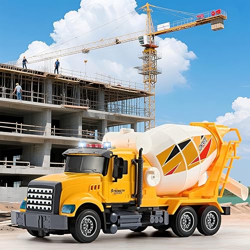 Miniatura 4 de Camión mezclador de cemento grande, juguetes para niños de 3, 4, 5, 6, 7, 8 años, luces y sonidos, camiones de juguete para niños, niños pequeños,