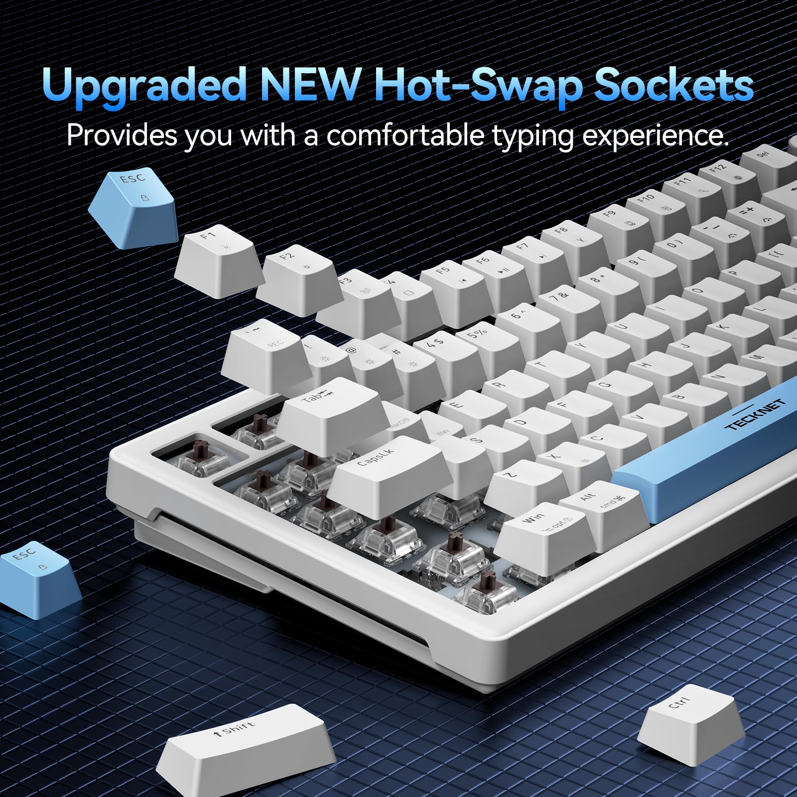 TECKNET Wired Gaming Keyboard, RGB Backlit Keyboards with Gasket Structure, USB C Mechanical Keyboard has 20 Lighting Effects & Multimedia Control Knob, Computer Keyboards for PC Laptop Mac Gamer — view 6