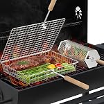 ivtivfu Rolling Grill Basket, Removable Wooden Handle, 304 Stainless Steel, Nesting Grilling Tools, Smoker BBQ Accessories for Vegetable, Outdoor Cooking Camping, Birthday Gifts for Men Dad Husband