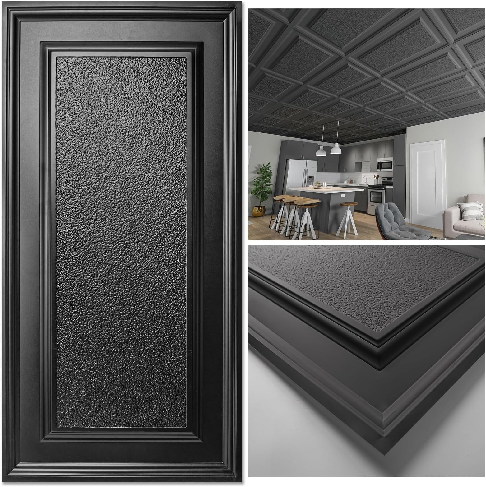 Drop Ceiling Tiles 24x48 inch Black (12-Pack, 96 Sq.ft), 3D Wainscoting Panels Glue Up 2x4 FT