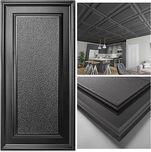 Art3d Azulejos de techo colgantes de 24 x 48 pulgadas, color negro (paquete de 12, 96 pies cuadrados), paneles de revestimiento 3D que se pegan 2 x