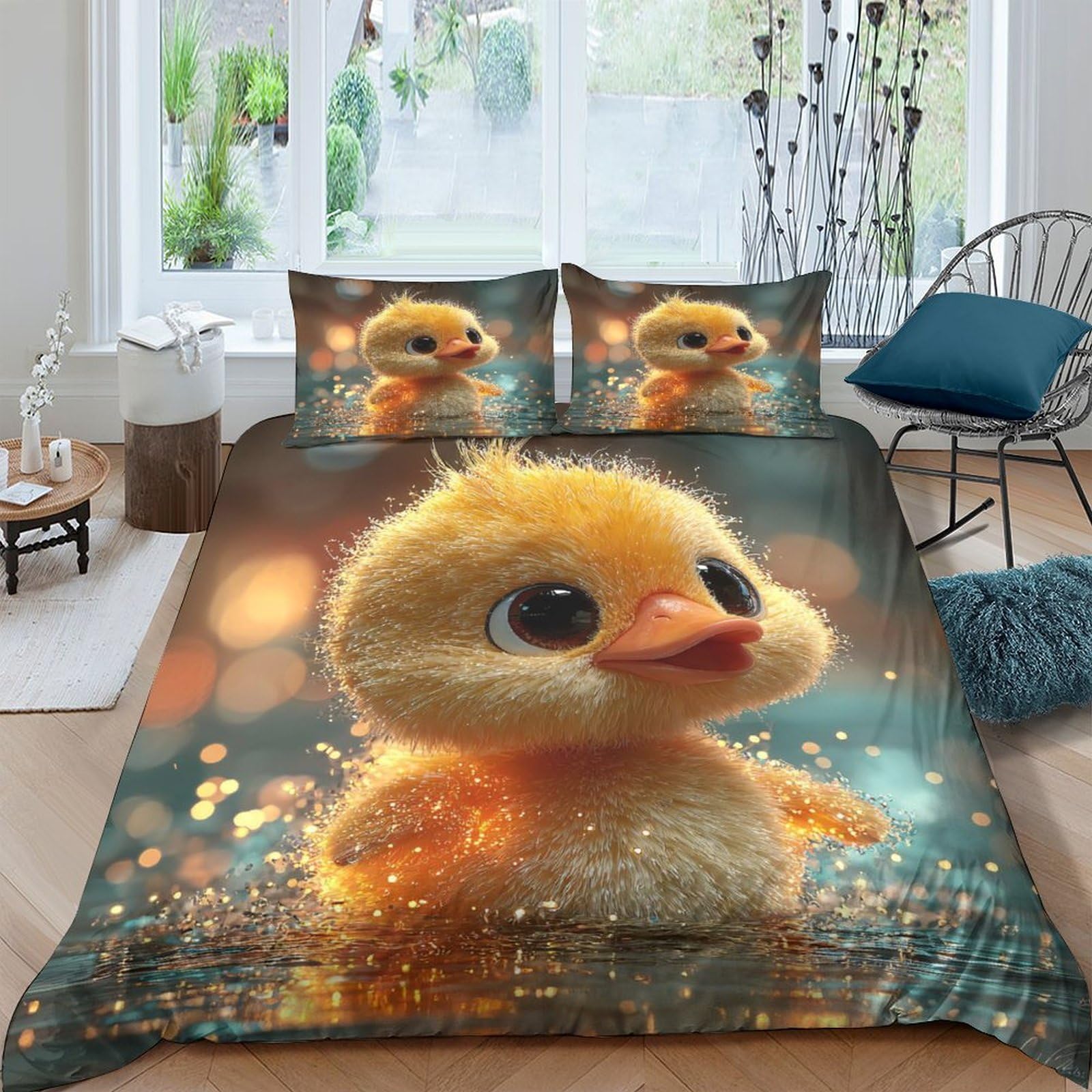 Ctjqhvkz Style-10 3D Printed Cute Chick Fitted Sheet Microfiber Soft Yellow Duckling Bed Cover For Bedroom Decor Protection Easy Care Single（135X200cm）