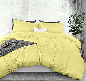Utopia Bedding Duvet Cover Queen Size - 3 Piece with Zipper Closure - 1 Comforter Cover 90X90 Inches & 2 Pillow Shams 20X26 Inches (Yellow) Comforter Not Included