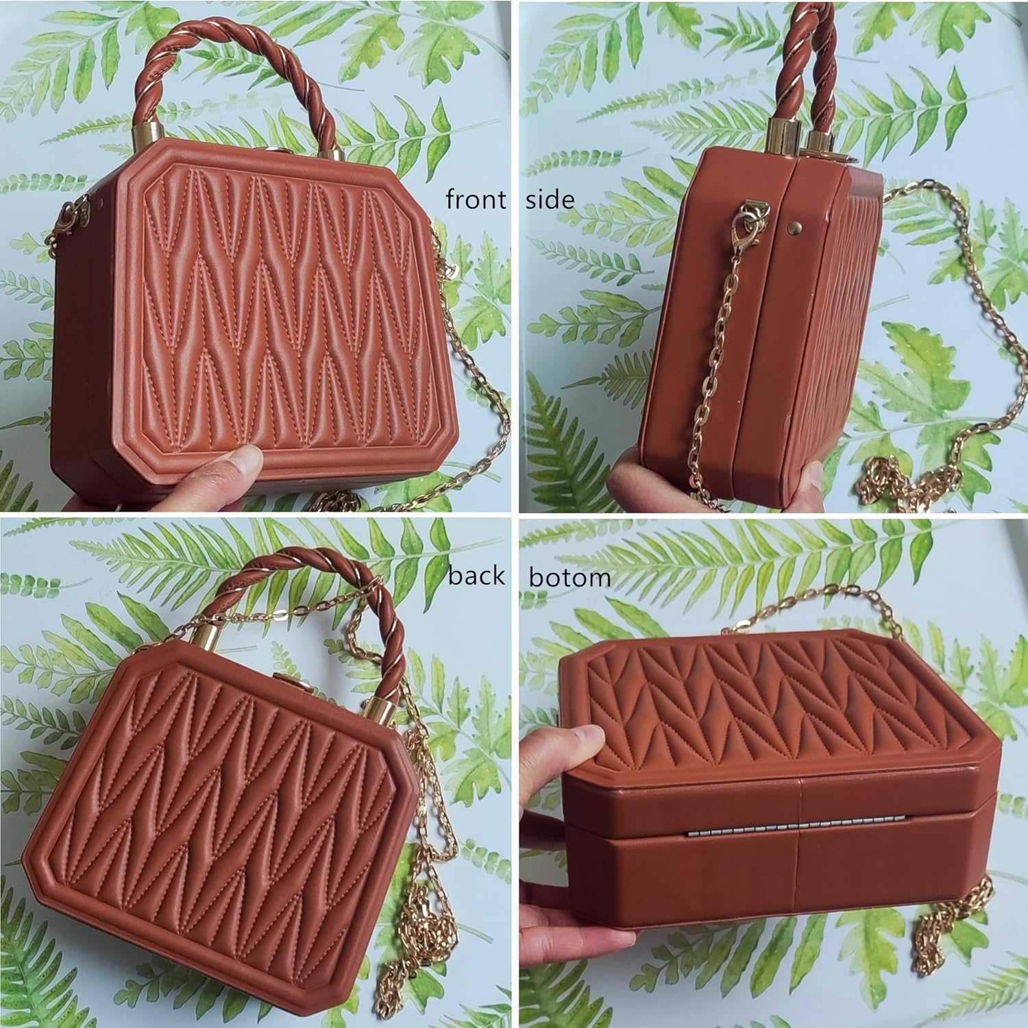 PU Leather Small Square Box Clutch Top Handle Crossbody Shoulder Purse Party Evening Bag for Women | PU Leather, Small, Square, Top Handle, Party - Image 5