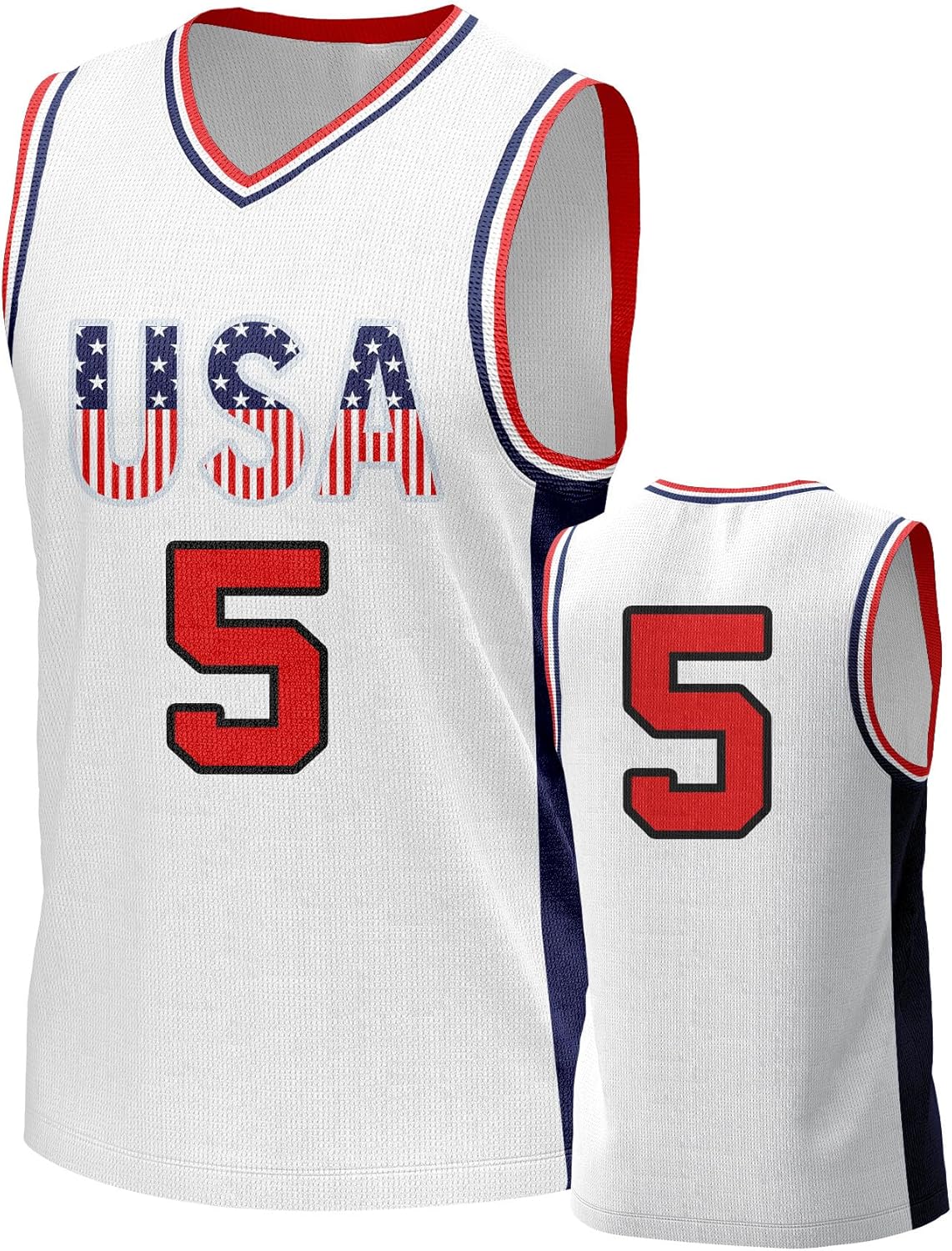 Men's USA Basketball Jersey White Black Tank Number America Flag Basketball Uniform Red White Blue Top for Sports Training