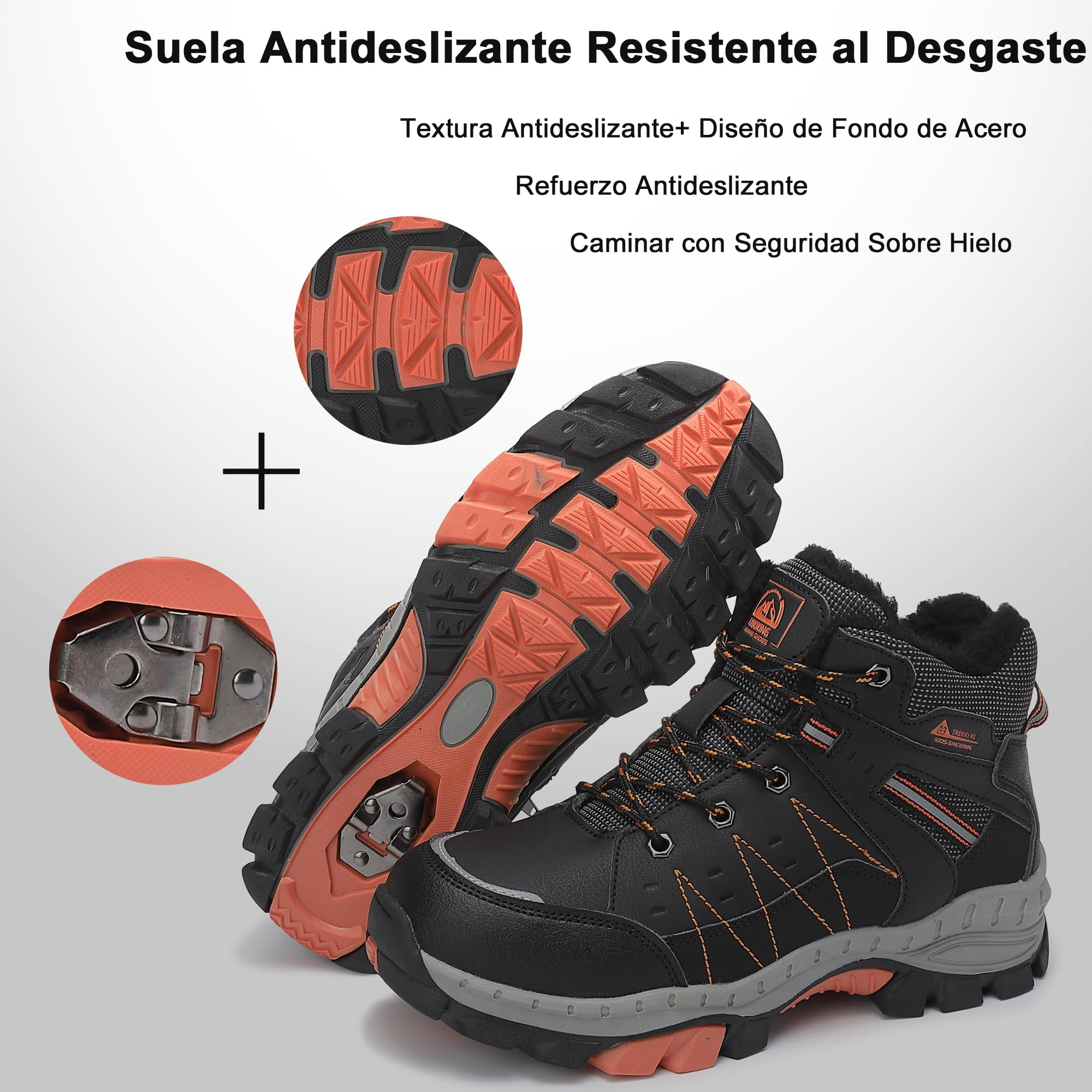 ASTERO Stivali Neve Bambino 31-38 con Ramponi Scarpe Trekking Ragazzi Ragazze Cotone Montagna Escursionismo Invernali Stivali Gomma Bambino