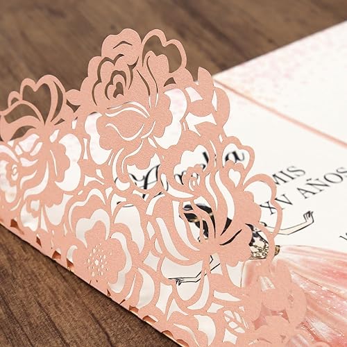 Vista 156 de DORIS HOME 50 bolsillos de invitación de boda cortados con láser con sobres azules, tarjetas de invitación de 5.12 x 7.12 pulgadas para boda