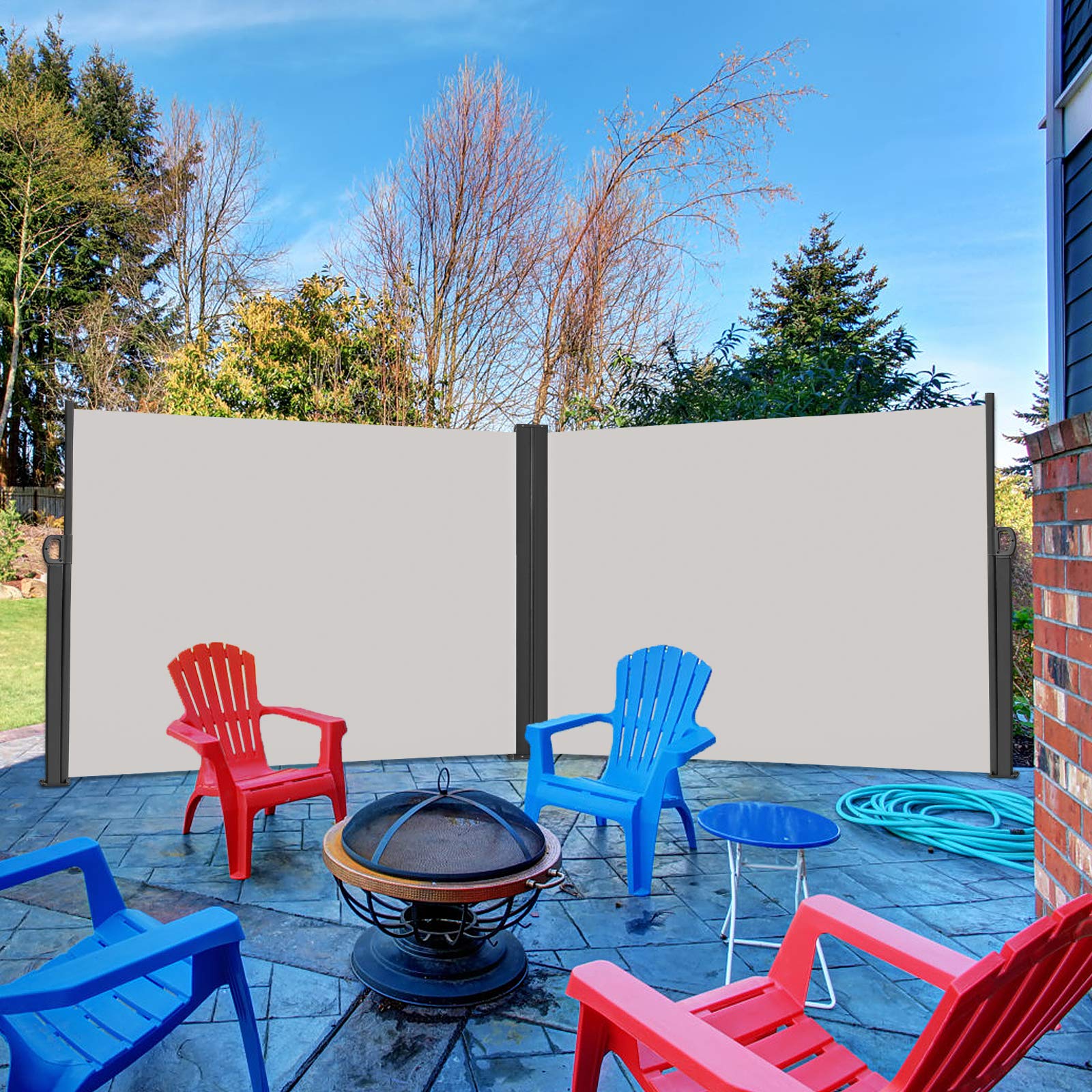 LILIIN 200x600cm Seitenmarkise Ausziehbar aus Aluminium Sonnenschutz Seitenrollo aus Polyester Sichtschutz Windschutz Markisen für Balkon Terrasse Garten (Hellgrau, Doppelseitig)