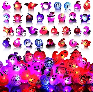 300 Pieces Halloween Light up Rings Bulk for Kids LED Halloween Ring Flashing Glow Rings Glow in the Dark Rings Halloween Party Supplies for Halloween Party Favors Goodie Bag Fillers