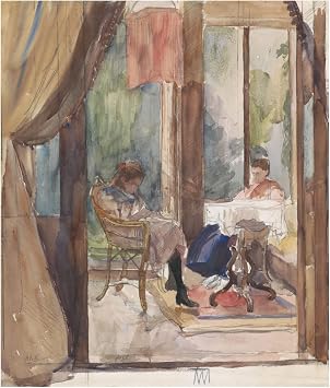HardPress Two Women Reading in a Sunlit Room - Watercolor by Barbara Elisabeth van Houten 11 x 14 inches