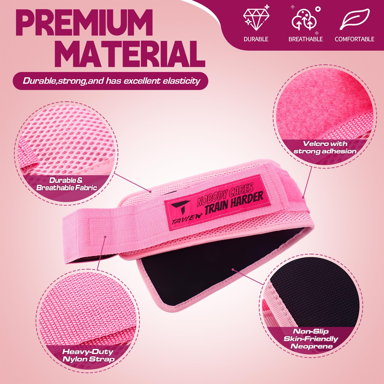 TAVIEW Ceinture de musculation en cuir rose pour gym et pilates, équipement de fitness pour entraînement des fesses avec haltères, kettlebells pour fentes, squat inversé