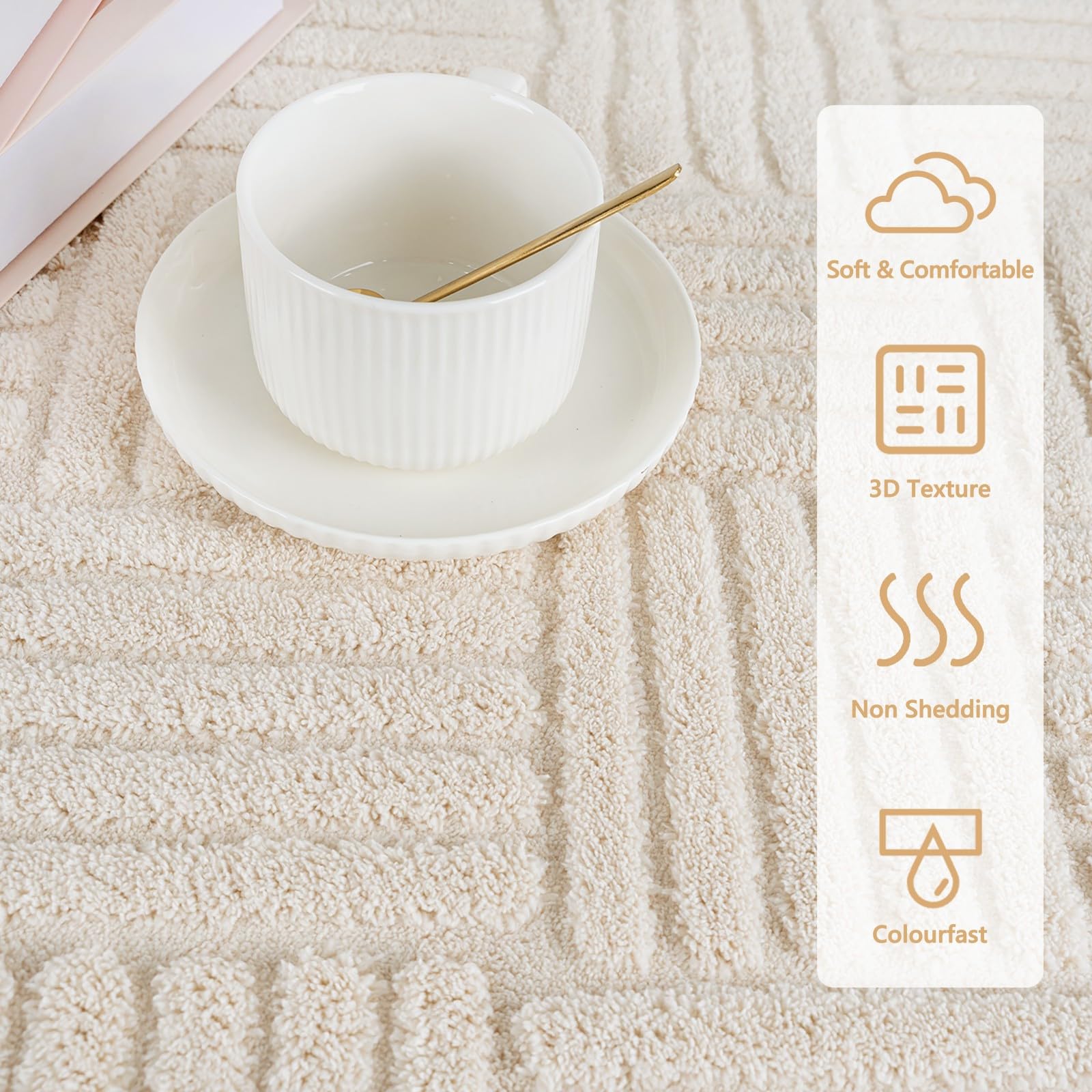 Alfombra Salón, Alfombra Suave, Fácil de Cuidar y Lavable a Máquina para Dormitorio, Alfombra Antideslizante de Pelo Corto, Alfombra Beige para Salón (Beige, 200 x 300 cm)