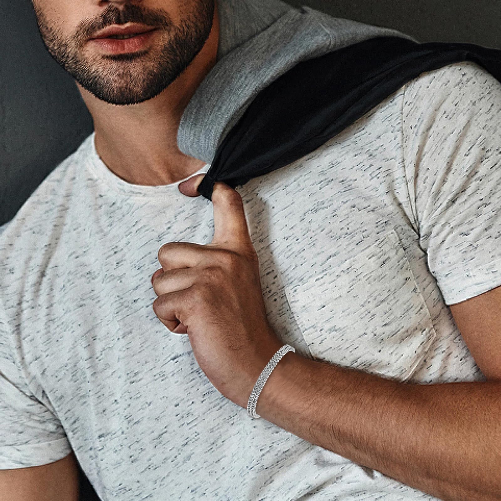 JSNOM Bracciale Uomo Acciaio Argento: Bracciali Nero Oro Acciao Inossidabile, Gioielli Regalo Braccialetto per Natale San Valentino Compleanno per Lui Uomo