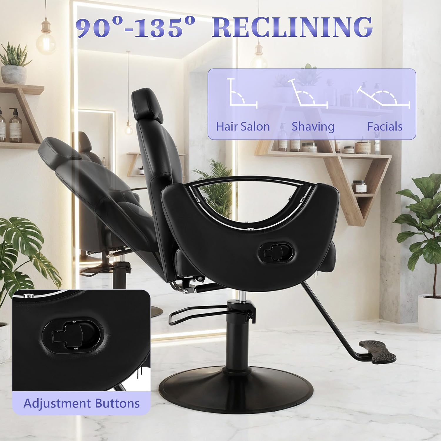 Salon Barber Chair, Hydraulic Pump Height Adjustable Hair Styling Chair, Professional Reclining Hair Chairs,360° Swivel All-Purpose Beauty Chair for Home, Spa & Salon Equipment