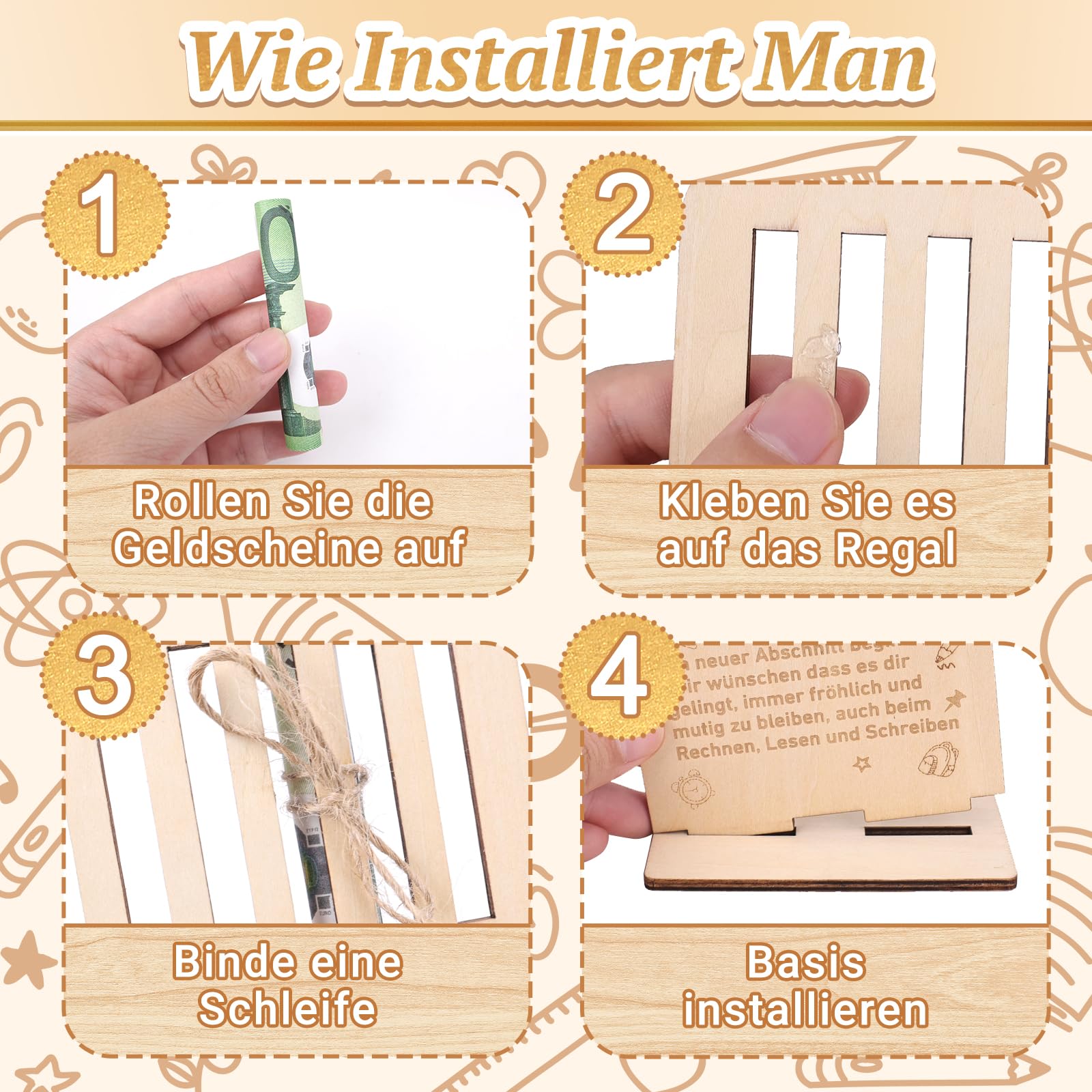 GADITIEK Geldgeschenk Einschulung aus Holz - Geschenke zur Einschulung Geldgeschenk Schulanfang Deko, Ausgefallenes Schulanfang Geschenke, Karte Einschulung Tischdeko für Schultüte Füllung
