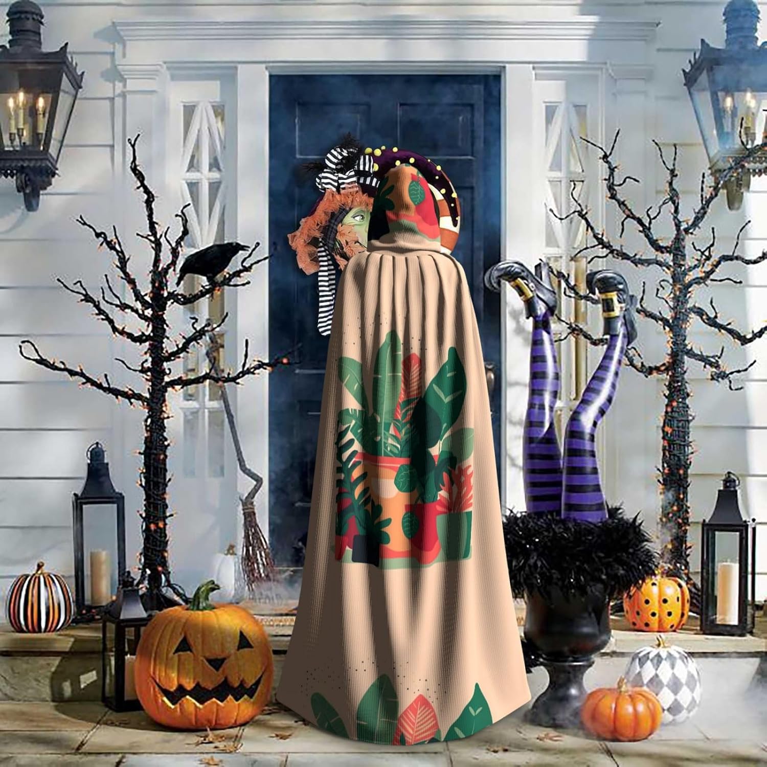 Indoor Small Green Plants Men Women Halloween Role Play Party Decoration Hooded Poncho