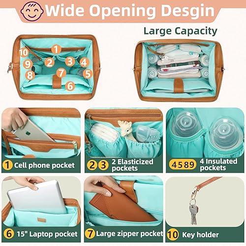 Miniatura 2 de MOMINSIDE Mochila para pañales, bolsas cruzadas para mujer, mochila de cuero para mamá y papá, bolsa grande de viaje para bebés para niños y niñas,