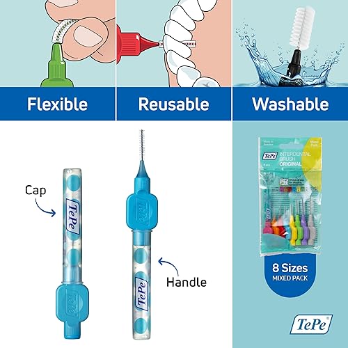Miniatura 23 de TePe Interdental Brush Original, cepillo dental suave para limpieza de dientes, paquete de 6, 0.059 in, huecos extra grandes, negro, tamaño 8