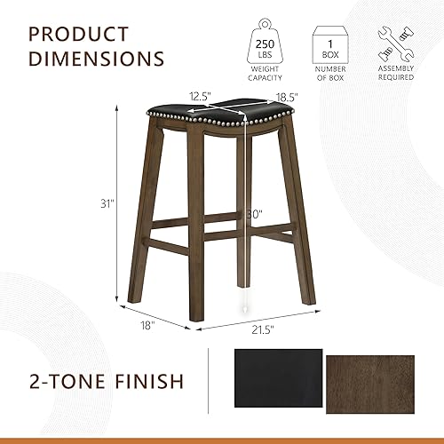 Miniatura 3 de Homelegance Ordway Taburetes de bar de madera maciza - Taburetes de altura de barra estilo silla de montar para comedor de transición, asientos de