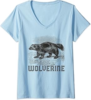 Womens Wolverine Art Wild Animal Skunk Bear Mammal Habitat V-Neck T-Shirt