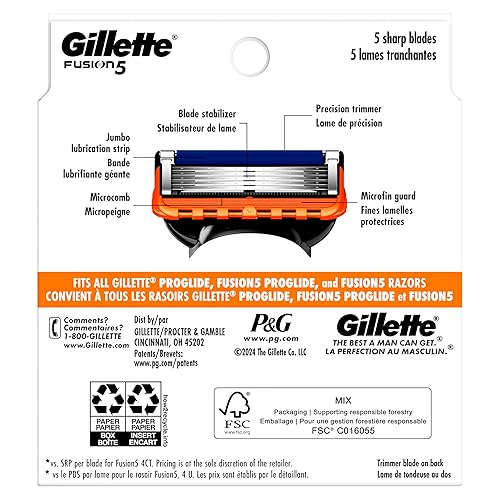 Miniatura 9 de Gillette Fusion5 - Recambios de cuchillas de afeitar para hombre, 12 unidades, 5 hojas con tira de lubricación y recortadora de precisión