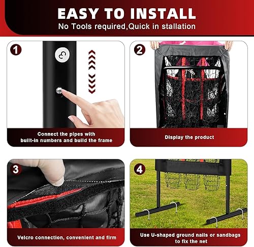Miniatura 5 de Red de lanzamiento de 9 agujeros con zona de ataque, red portátil de lanzamiento de sóftbol, red de lanzamiento de béisbol, altura ajustable, fácil