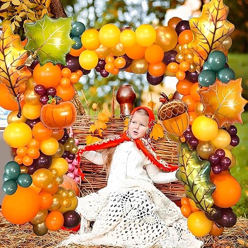 Miniatura 4 de Kit de arco de globos de otoño de 124 piezas, globos de otoño naranja burdeos con hojas de arce artificiales para Acción de Gracias