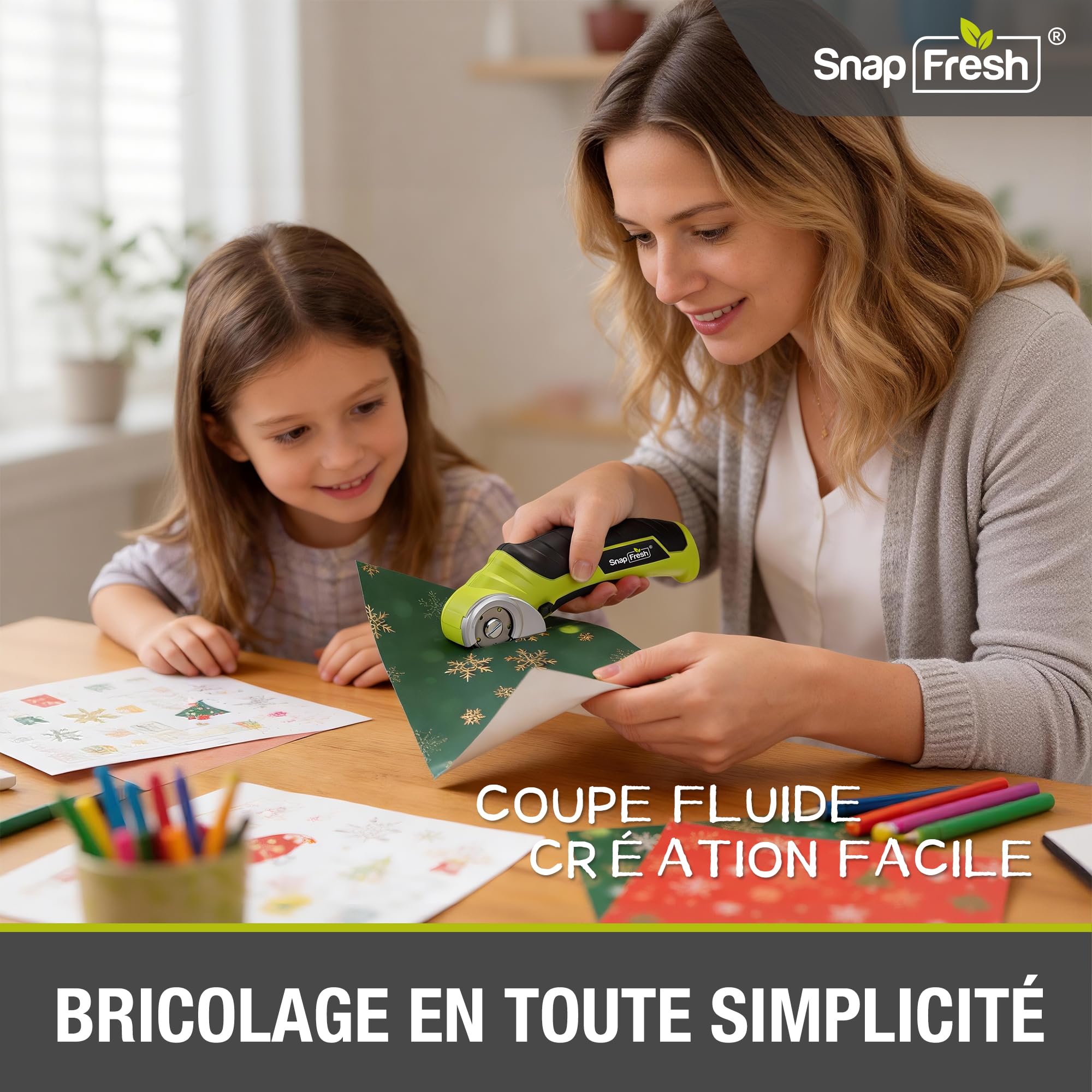 SnapFresh Ciseaux Electrique Cutter Rotatif ÉLectrique 4V Universels avec 2 Lames Sans Fil pour DIY/Papier/Carton/Cuir/Tapis/Plante en Pot/Plastique/PVC