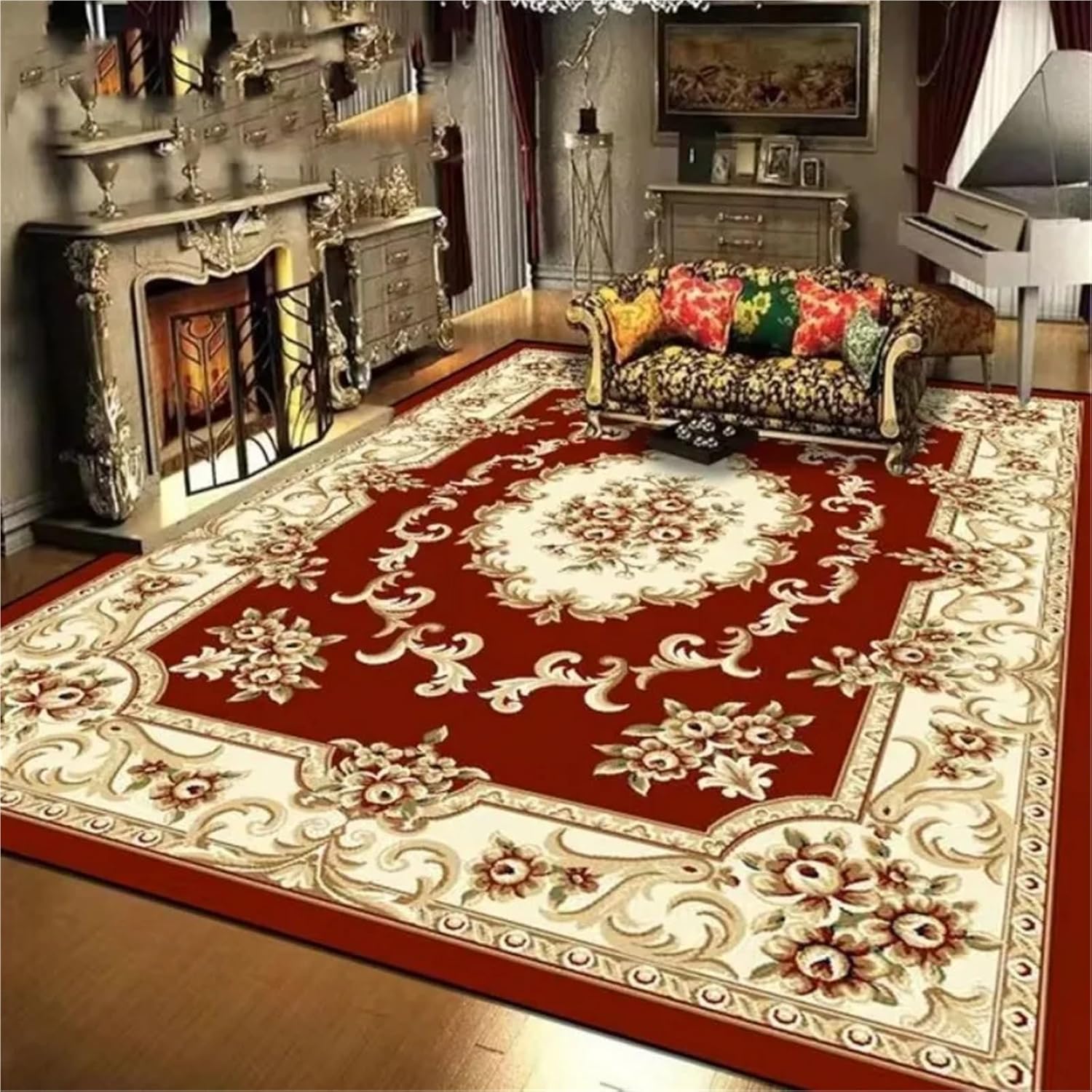 1pc Retro Floor Mats Study Bathroom Toilet Kitchen Living Room Home Decoration for Kitchen, Floor, Office(Color 12,140X200CM(4.6X6.6FT)