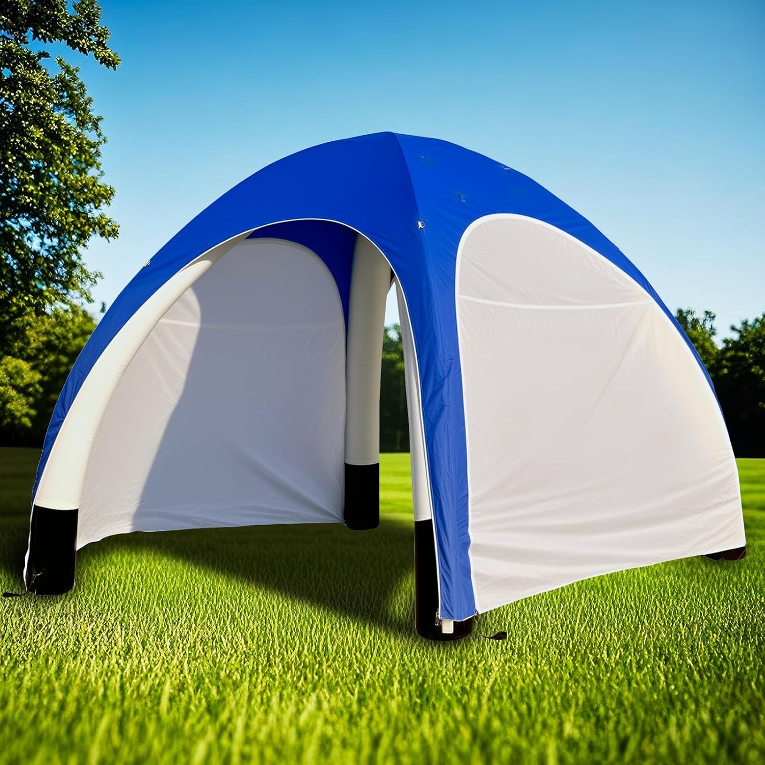Inflatable Shade Air Canopy Tent – 10x10Ft Outdoor UV Protection Sun Shelter with 2 Removable Side Panels,Stakes & Sandbags,Air Pump,– for Outdoor,Marketing Events,Trade Shows（Blue）