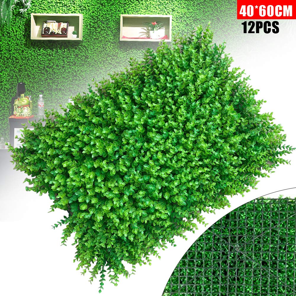 12 Stück künstliche Buchsbaumhecke, künstlicher Pflanzenrasen Hintergrund, grüne Pflanzenwand Gartendekoration, Simulation Pflanzenwand, geeignet für Haus, Gartendekoration, 40 * 60 cm